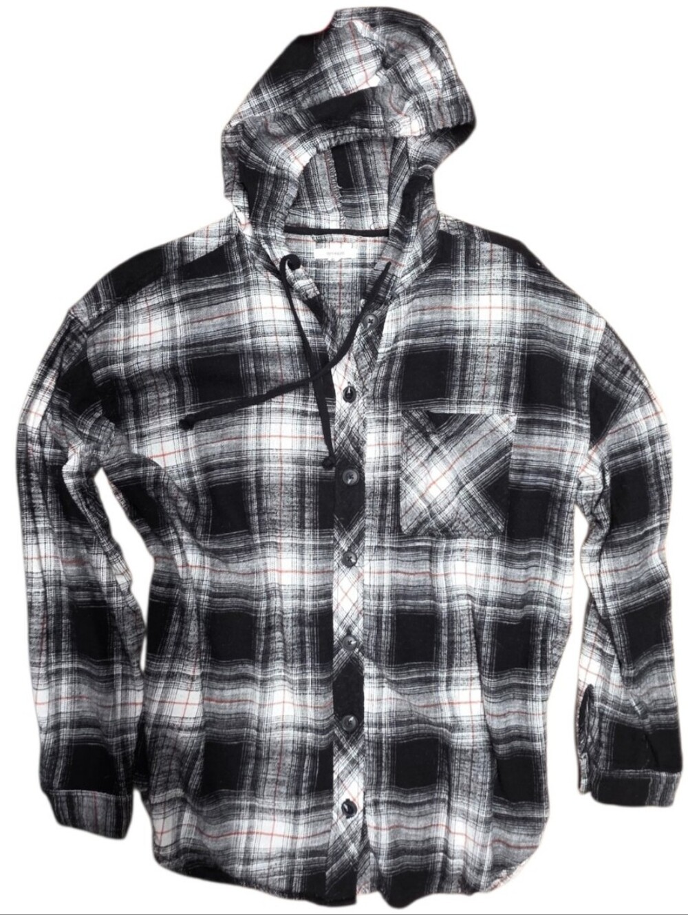 Black & White Hooded Plaid Button-Up Shirt XL